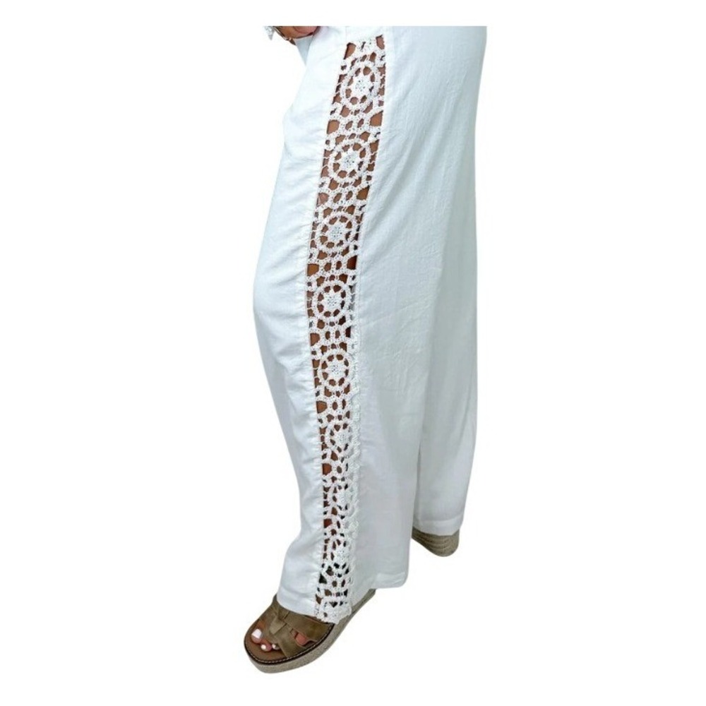 Heyson Womens S White Fair Isle‎ Crochet Side Pants NWT